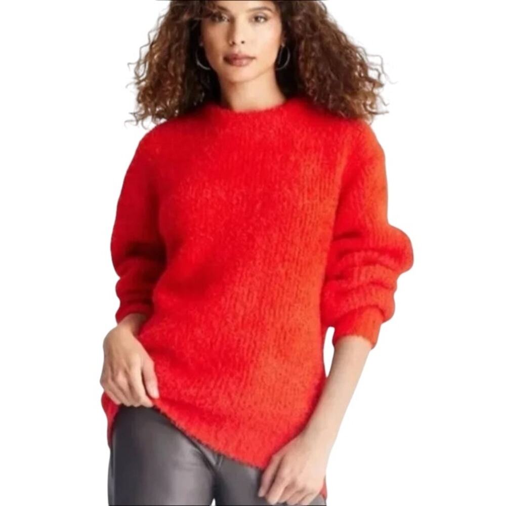 Future Collective Relaxed Teddy Crewneck Sweater in Red Size Large